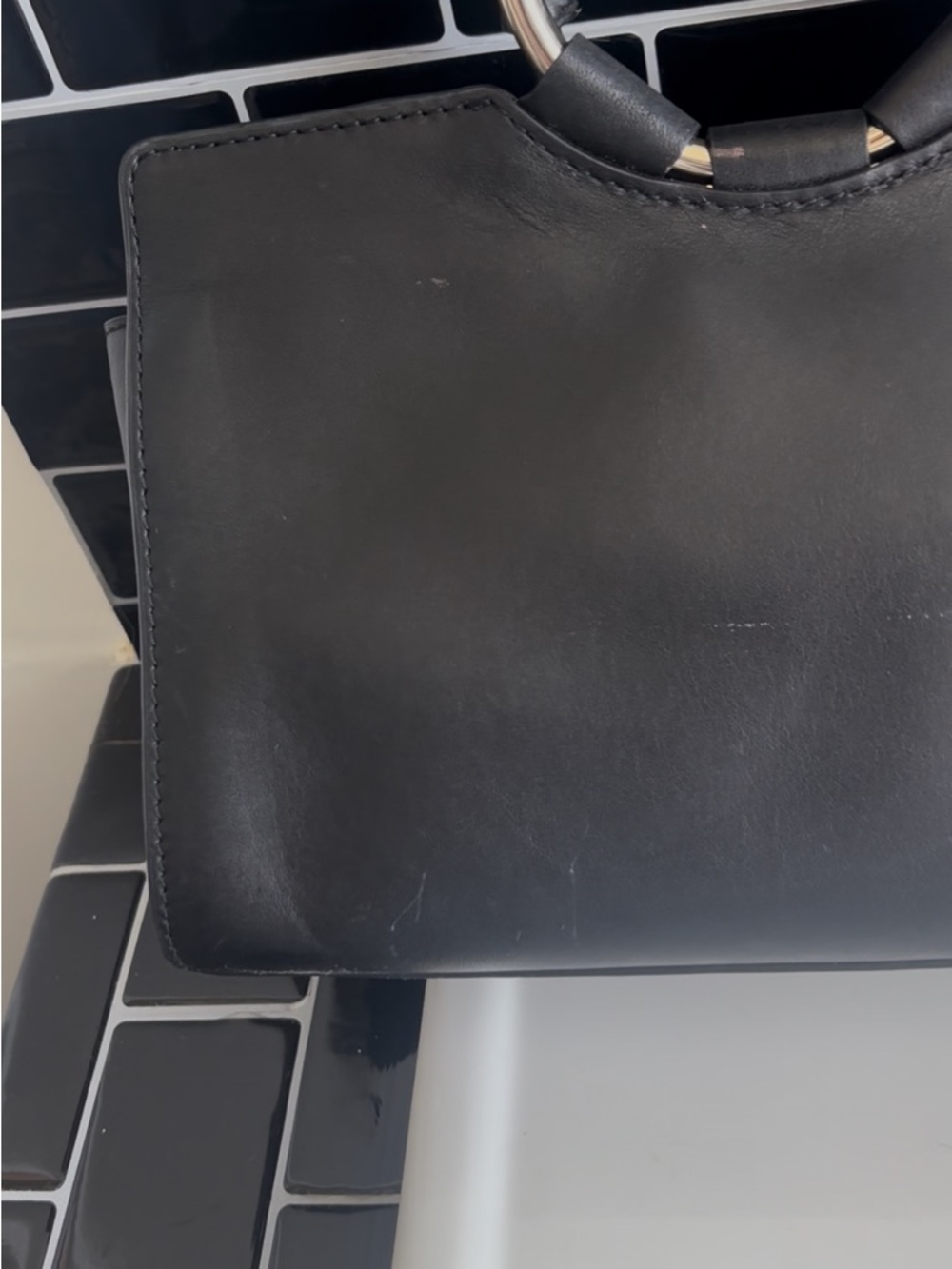 henri bendel Black Leather Ring-Handle Satchel with Gold Hardware - Picture 9 of 14